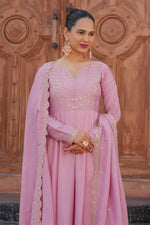 Pink Embroidered Vichitra Silk Sharara Suit Set