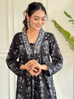 Black Pure Cotton Block Print Suit Set with Chanderi Dupatta