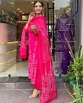 Pink Printed French Crepe Suit Set