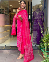 Pink Printed French Crepe Suit Set