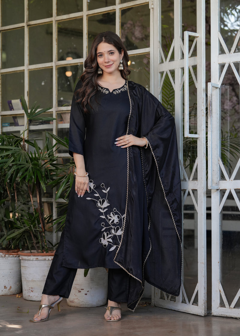 Elegant Black Embroidered Kurta Pant Set