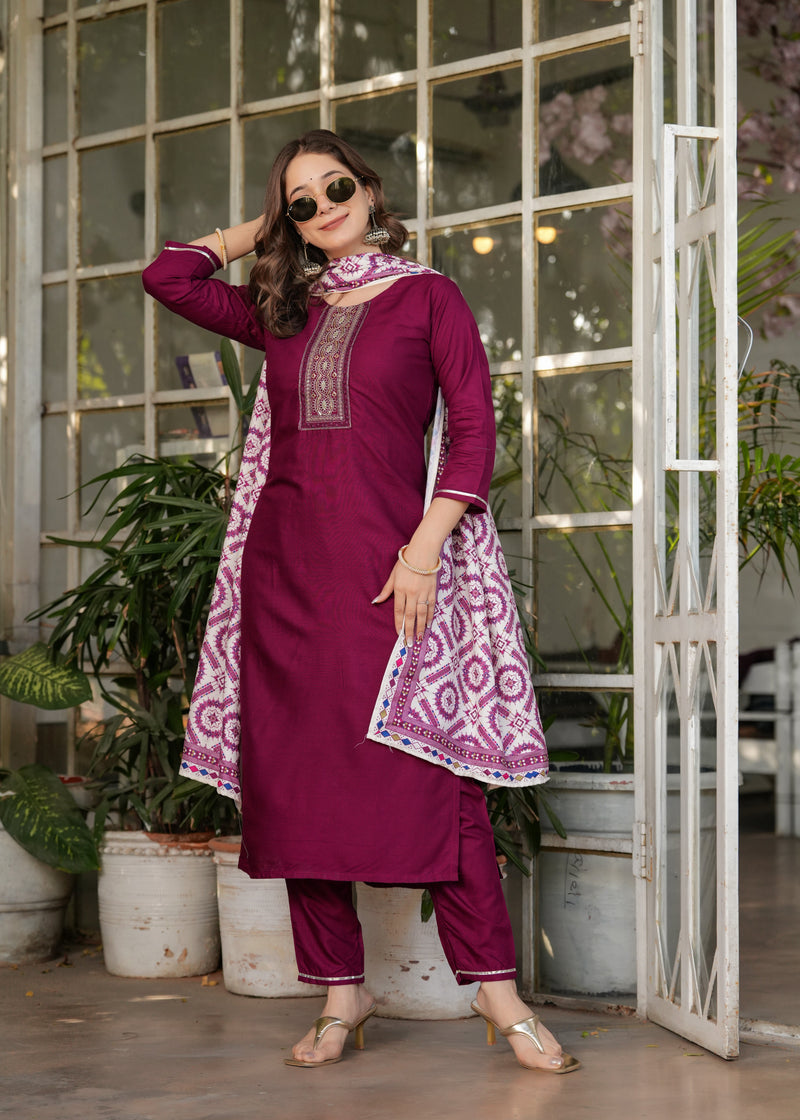 Elegant Wine Purple Kurta Pant Set