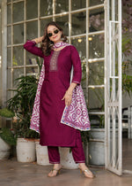 Elegant Wine Purple Kurta Pant Set