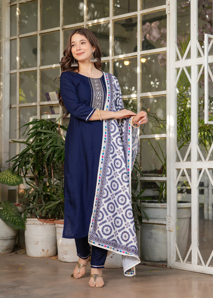 Elegant Navy Blue Kurta Pant Set