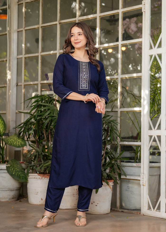 Elegant Navy Blue Kurta Pant Set