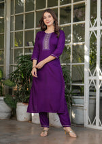 Elegant Purple Kurta Pant Set with Printed Dupatta