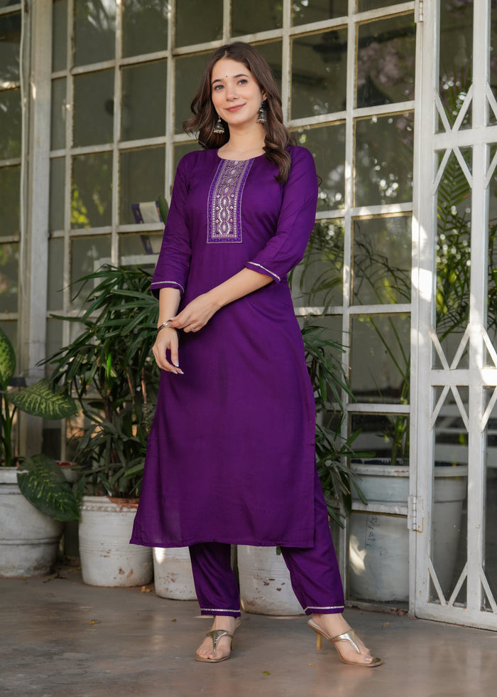 Elegant Purple Kurta Pant Set with Printed Dupatta