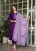 Elegant Purple Kurta Pant Set with Printed Dupatta