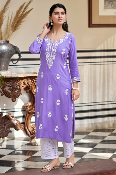 Elegant Lavender Embroidered Kurta