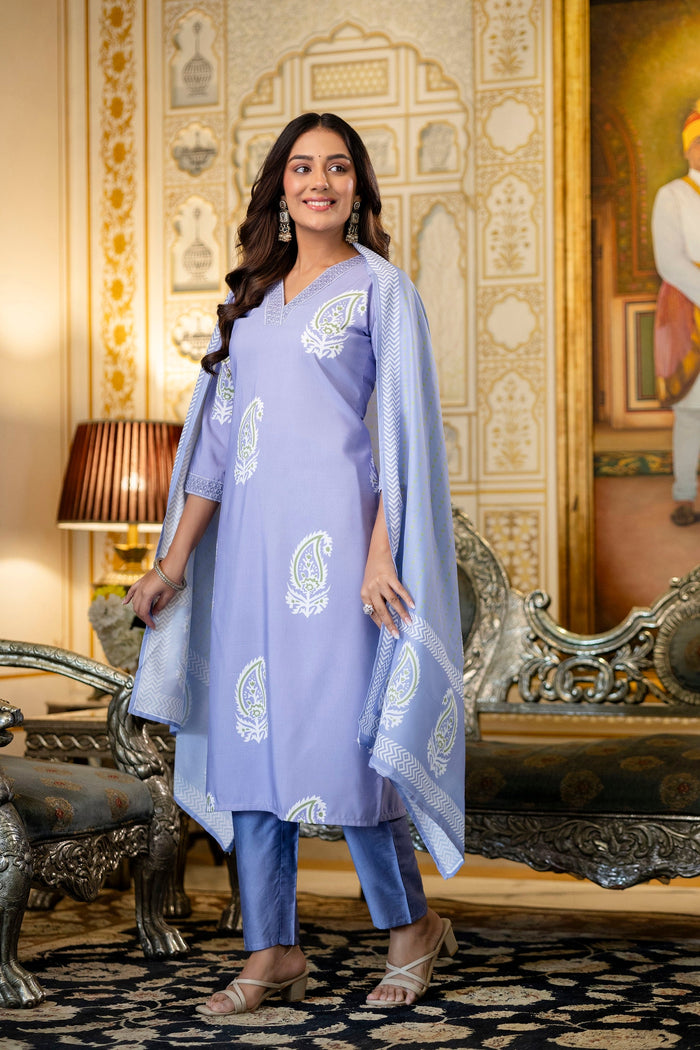 Elegant Lavender Printed Kurta Pant Set