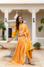 Elegant Mustard Yellow Printed Kurta Pant Set