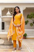 Elegant Mustard Yellow Printed Kurta Pant Set