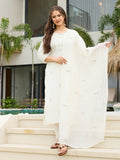 Elegant White Embroidered Kurta Set with Chiffon Dupatta