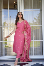 Rose Aura Viscose Zari Chanderi Suit Set