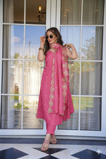 Rose Aura Viscose Zari Chanderi Suit Set
