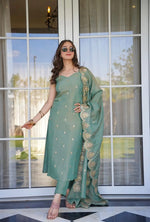 Sage Serenity Viscose Zari Chanderi Suit Set