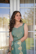 Sage Serenity Viscose Zari Chanderi Suit Set