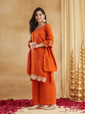 Elegant Orange Embroidered Kurta Palazzo Set