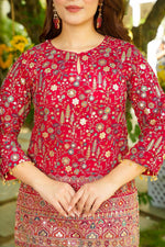 Elegant Red Embroidered Kurta Palazzo Set