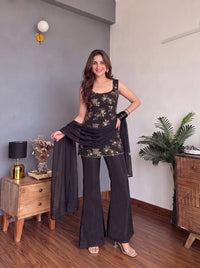 Midnight Noir Faux Georgette Embroidered Suit Set
