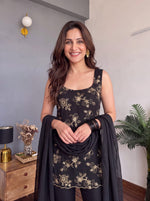 Midnight Noir Faux Georgette Embroidered Suit Set