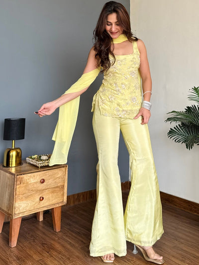 Noir Bloom Embroidered Faux Georgette Suit Set