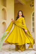 Mustard Yellow Viscose Embroidered Anarkali Suit Set