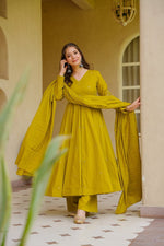 Mustard Yellow Viscose Embroidered Anarkali Suit Set