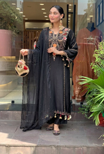 Black Chanderi Embroidered Kurti Set