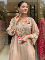 Cream Chanderi Embroidered Kurti Set