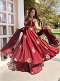 Maroon Embroidered Anarkali Suit Set