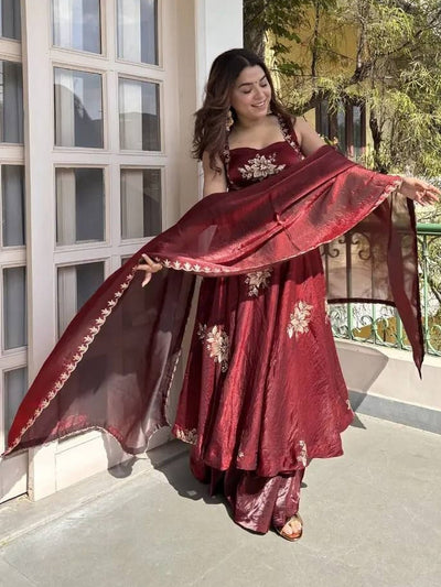 Maroon Embroidered Anarkali Suit Set
