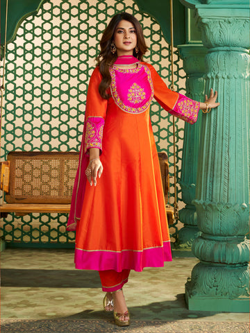 Embroidered Chanderi Cotton Ethnic Suit Ensemble