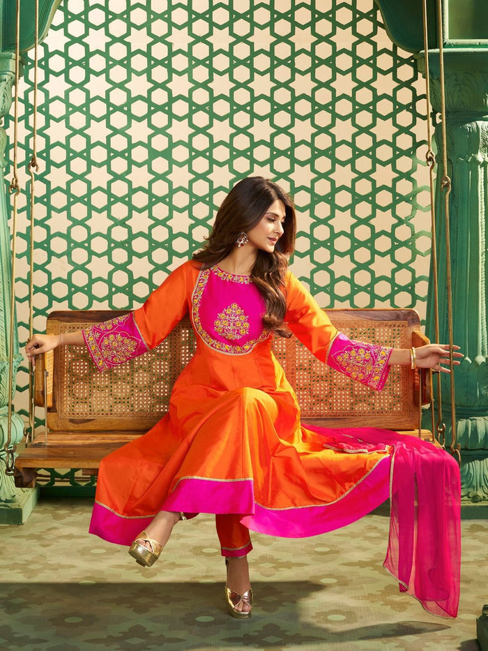 Embroidered Chanderi Cotton Ethnic Suit Ensemble
