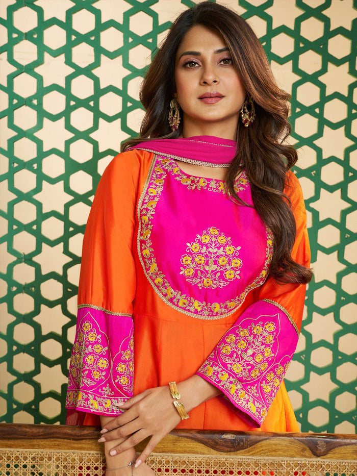 Embroidered Chanderi Cotton Ethnic Suit Ensemble