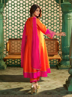Orange Chanderi Cotton Embroidered Kurti Set