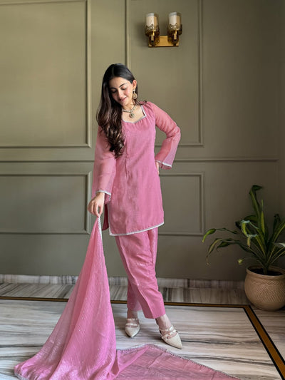 Pink Zardosi Crunchy Silk Patiala Suit Set