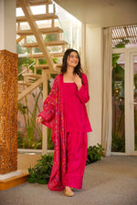 Pink Rani Silk Crepe Gharara Set
