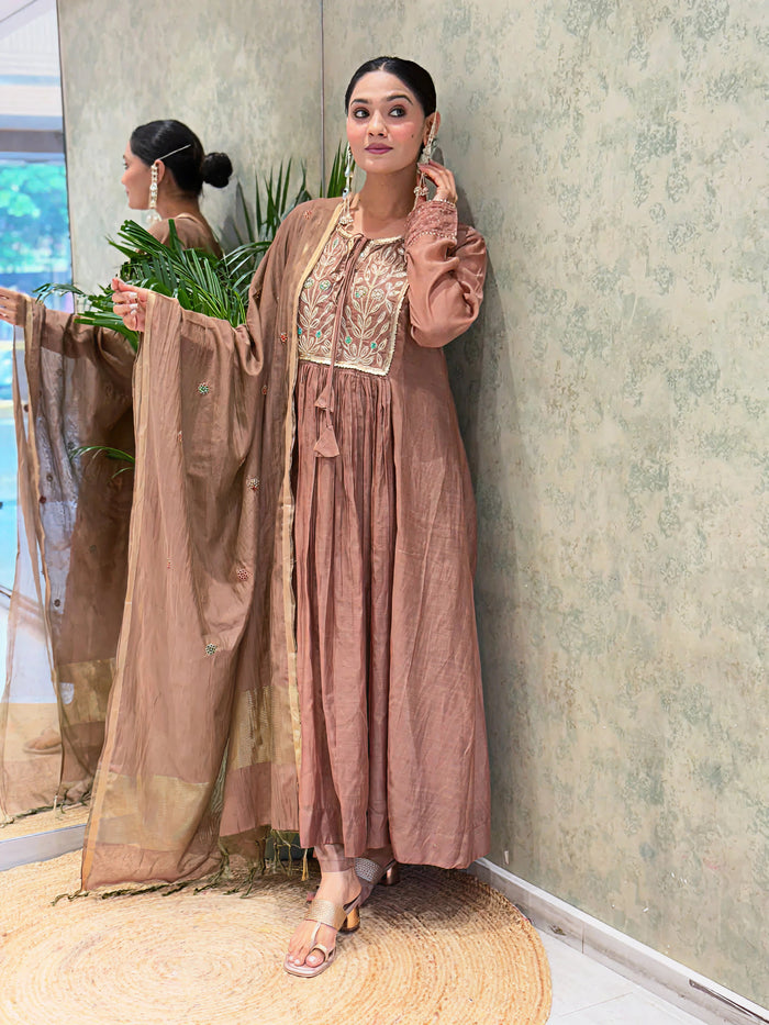 Mul Chanderi Suit Set with Banarasi Silk and Jacquard Dupatta