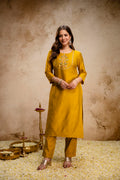 Mustard Yellow Embroidered Kurta Pant Set
