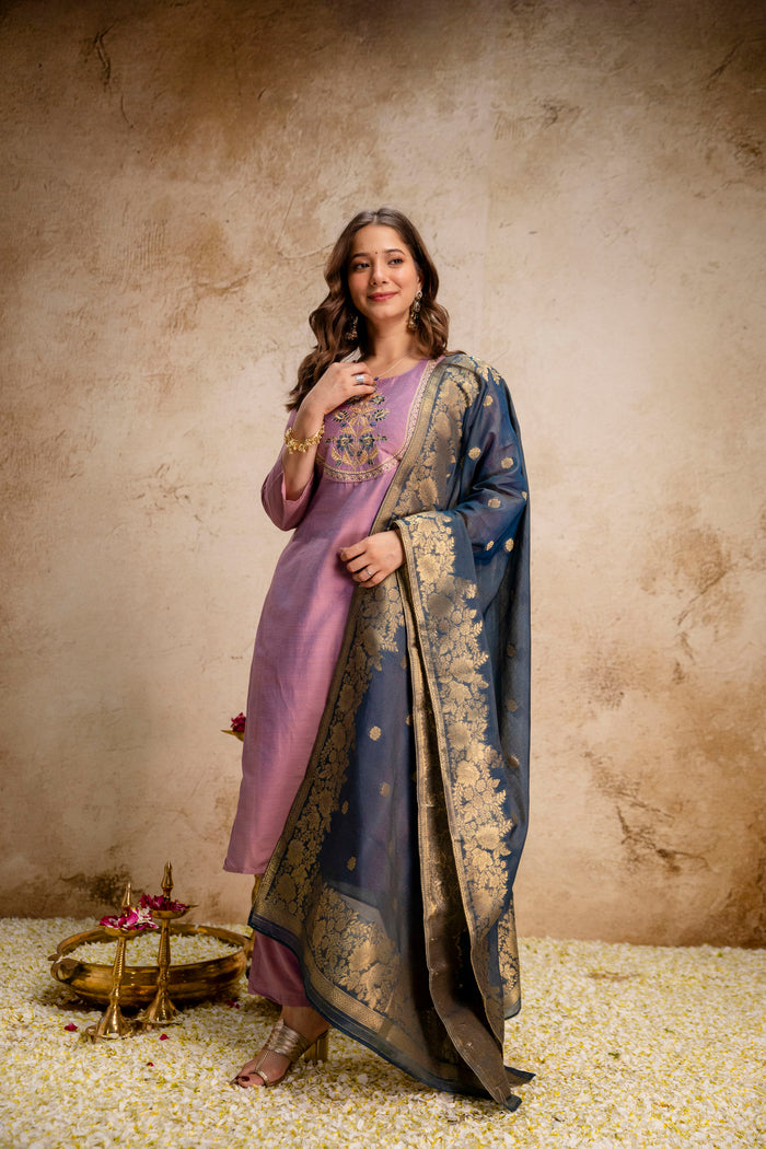 Pink Embroidered Kurta Pant Set