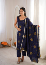 Navy Aura Chanderi Jacquard Suit Set
