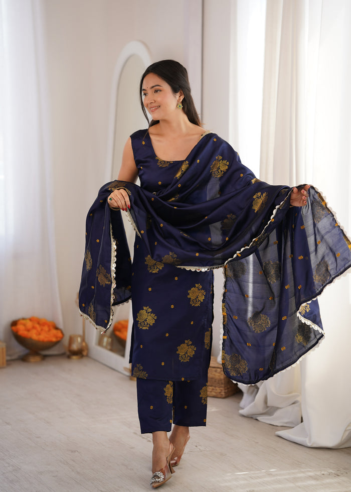 Navy Aura Chanderi Jacquard Suit Set