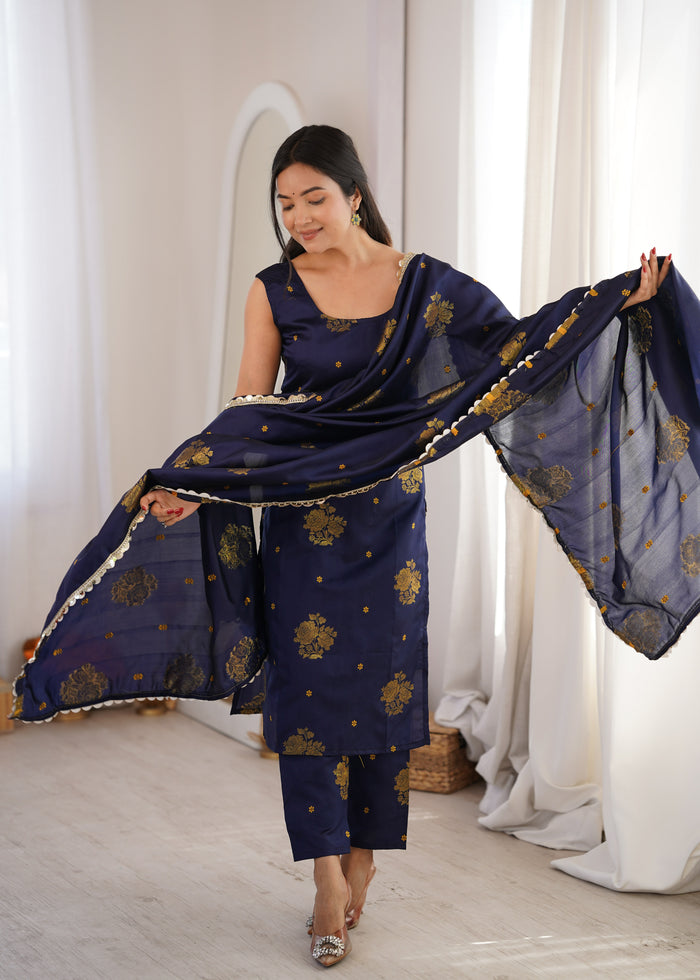 Navy Aura Chanderi Jacquard Suit Set