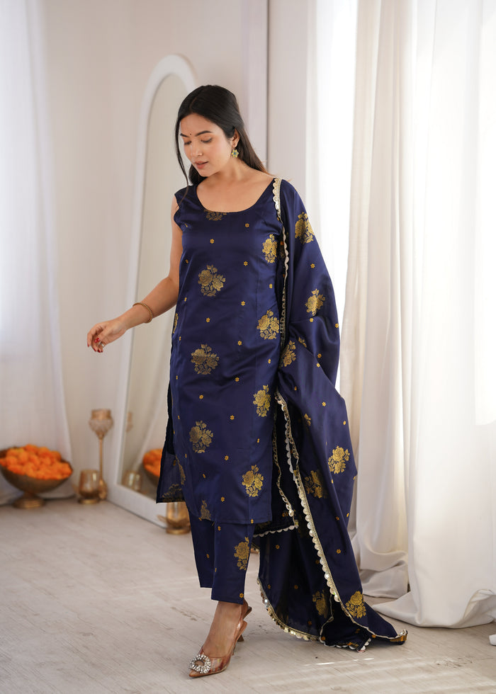 Navy Aura Chanderi Jacquard Suit Set