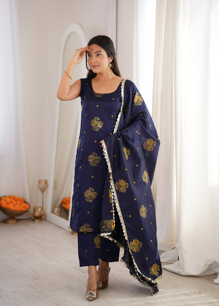 Navy Aura Chanderi Jacquard Suit Set