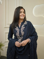 Stylish Rayon Slub Suit Set Featuring Fine Embroidery