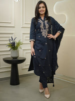 Stylish Rayon Slub Suit Set Featuring Fine Embroidery