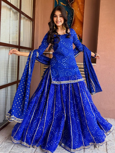 Royal Blue Bandhani Sharara Suit Set