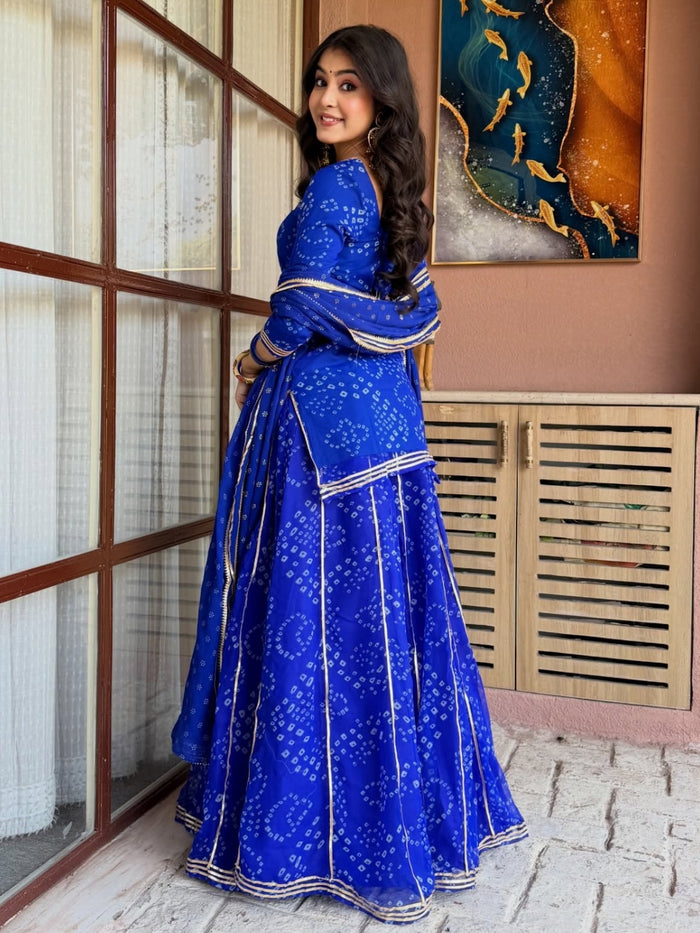 Royal Blue Bandhani Sharara Suit Set